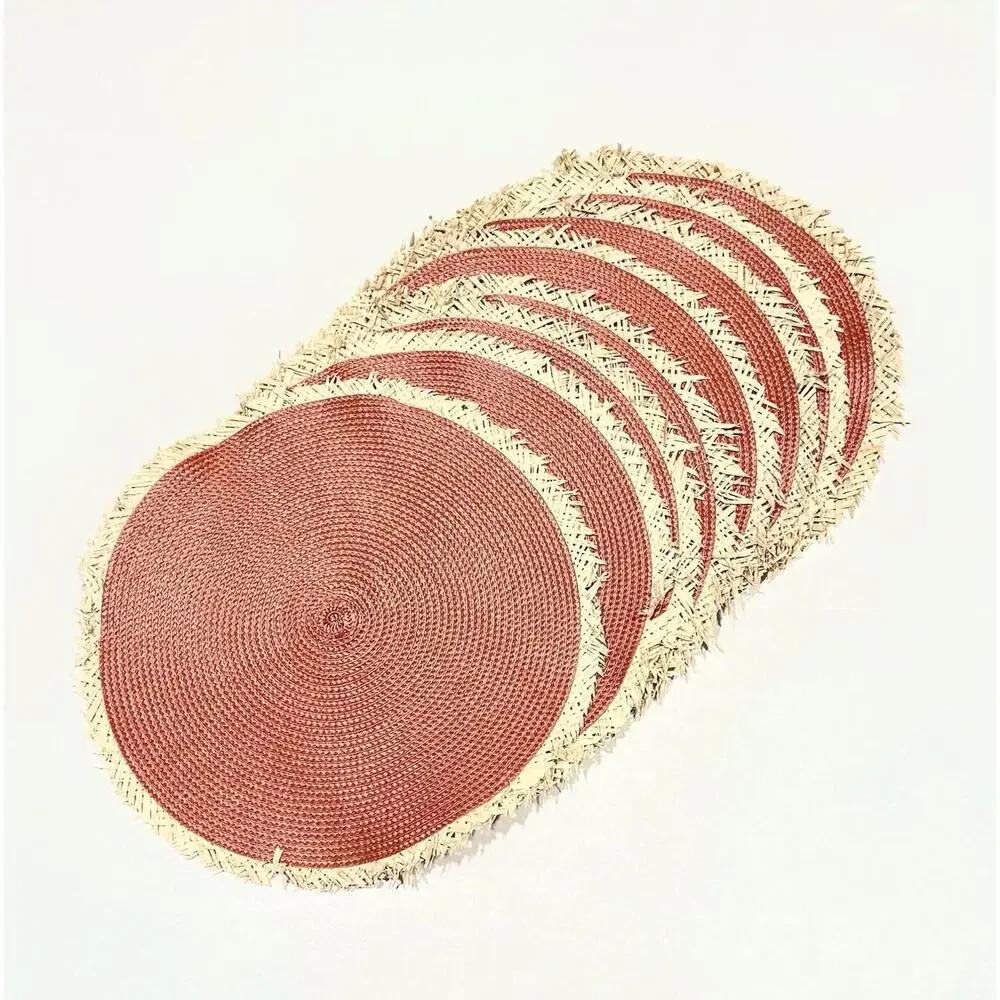 NEW Round Placemats Woven Wheat Fall Thanksgiving Burnt Orange Set of 8